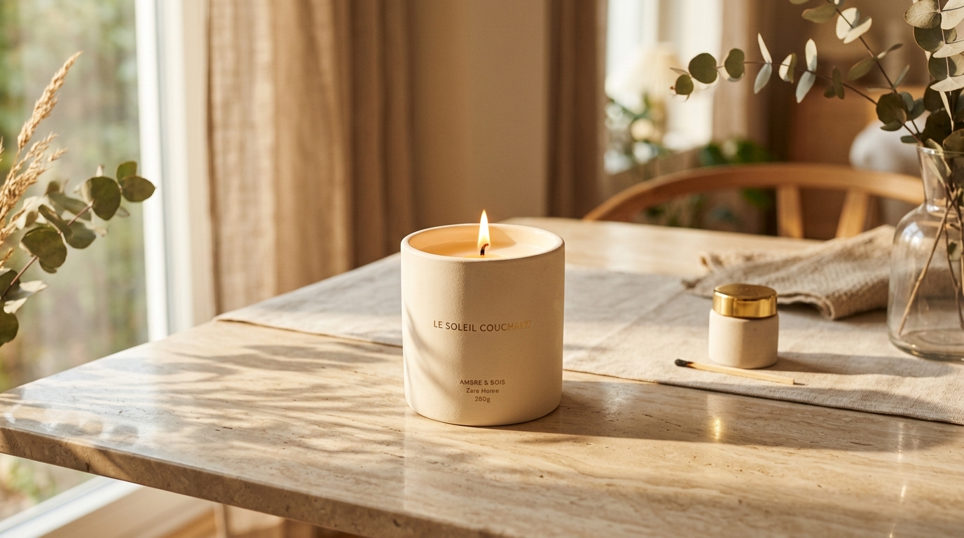 Bougie parfumée artisanale dans une atmosphère chaleureuse